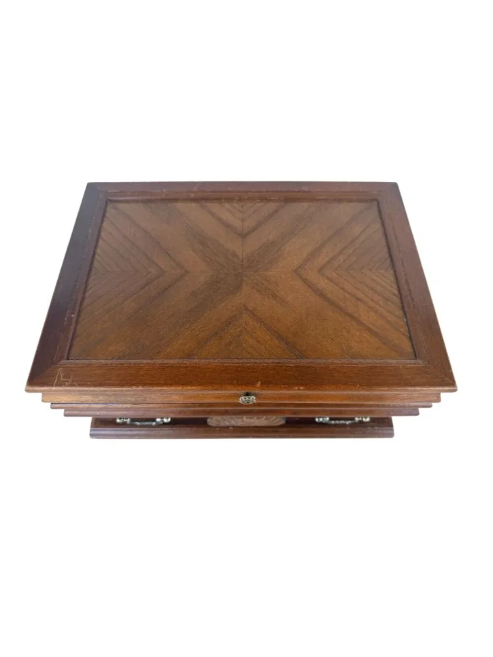 Vintage 1987 Wooden Jewelry Box Rosalco Commodore Collection Velvet Interior